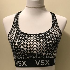 Victoria's Secret The Player Racerback Sports Bra Black White Chevron Large NEW
